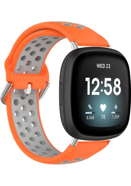Fit Versa 3 Turuncu+Gri Için Iki Renkli Silikon Saat Bandı (Yurt Dışından)