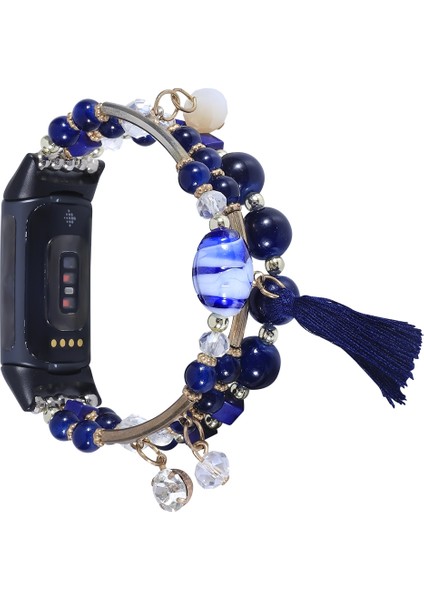 Fit Charge 5 Mavi Için Yuvarlak Boncuklu Zincir Saat Bandı (Yurt Dışından)