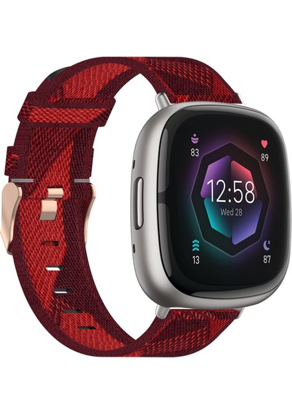 Örgü Kanvas Saat Bandı For Fit Sense For Fitbit Sense Kırmızı (Yurt Dışından)