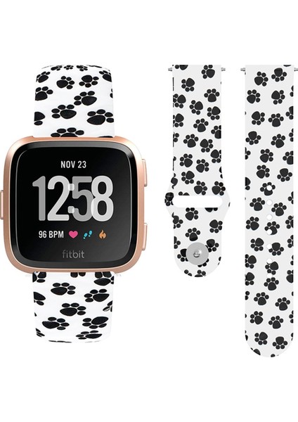 Fitbit Versa 2 / Lite Beyaz Üzerine Paw Print Için Askı (Yurt Dışından)