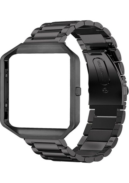 Fitbit Blaze Için Metal Çerçeve Kelebek Toka Üç Boncuk Paslanmaz Çelik Metal Watch Band Siyah (Yurt Dışından)