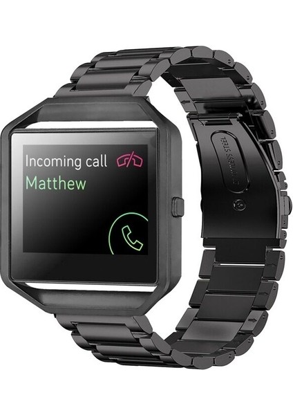 Fitbit Blaze Için Metal Çerçeve Kelebek Toka Üç Boncuk Paslanmaz Çelik Metal Watch Band Siyah (Yurt Dışından) modelleri