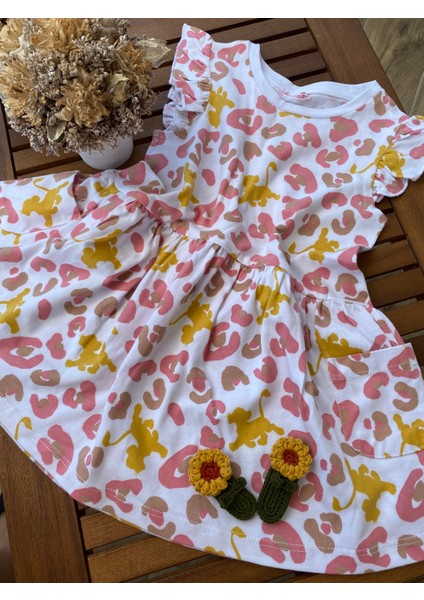 Babyaden Leopar Desenli Cepli Kolları Fırfırlı Pamuklu Kız Bebek Çocuk Elbise modelleri