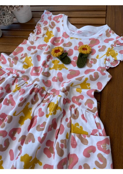 Babyaden Leopar Desenli Cepli Kolları Fırfırlı Pamuklu Kız Bebek Çocuk Elbise fırsatları