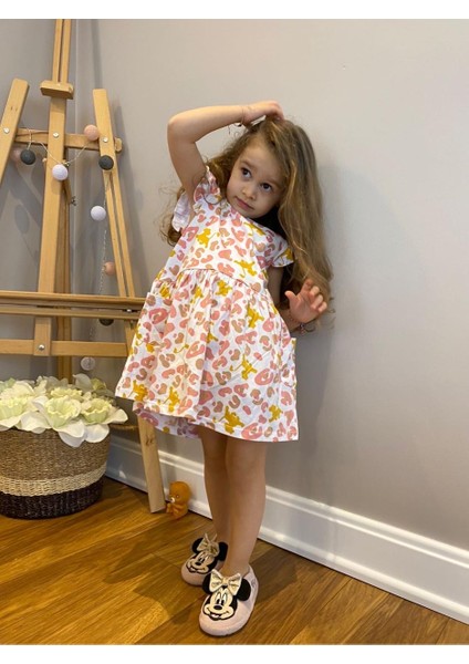 Babyaden Leopar Desenli Cepli Kolları Fırfırlı Pamuklu Kız Bebek Çocuk Elbise indirimleri