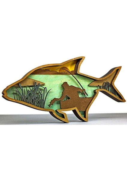 Ahşap Mdf Çok Katmanlı Göl Temalı Balık Dekoratif Obje