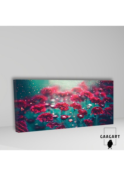 Uzun Panaromik Kanvas Tablo Pembe Işıltılı Çiçek Tasarımı fiyatları