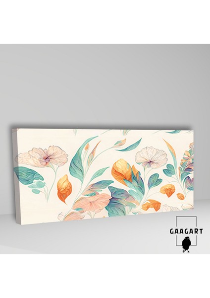 Uzun Panaromik Kanvas Tablo Mavi Turuncu Çizgisel Çiçek Tasarım fiyatları