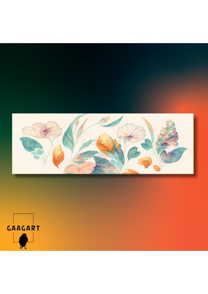 Uzun Panaromik Kanvas Tablo Mavi Turuncu Çizgisel Çiçek Tasarım modelleri
