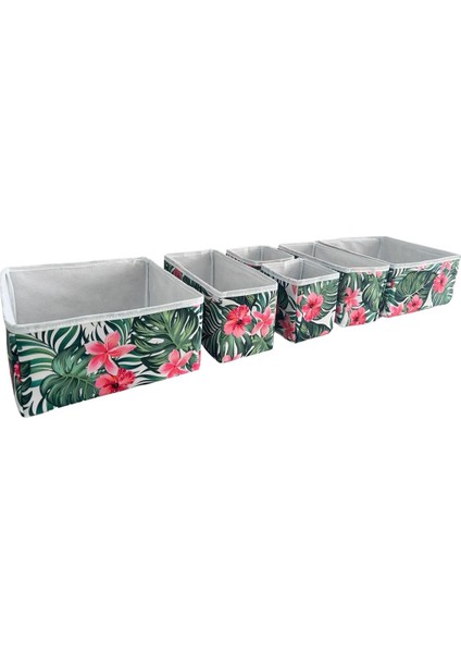 6'lı Çekmece İçi Çamaşır Düzenleyici Çocuk Odası Katlanır Saklama Kutusu Organizer Set-Yeşil Yaprak