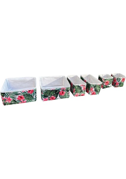 6'lı Çekmece İçi Çamaşır Düzenleyici Çocuk Odası Katlanır Saklama Kutusu Organizer Set-Yeşil Yaprak