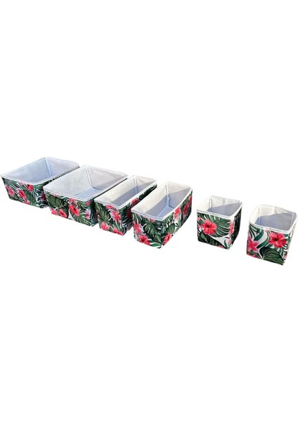 6'lı Çekmece İçi Çamaşır Düzenleyici Çocuk Odası Katlanır Saklama Kutusu Organizer Set-Yeşil Yaprak