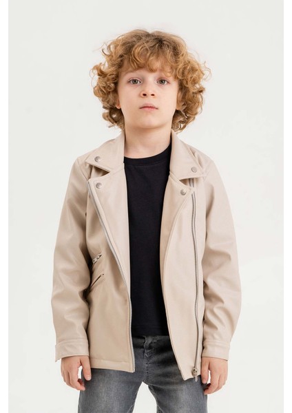 Fermuarlı Erkek Çocuk Deri Ceket