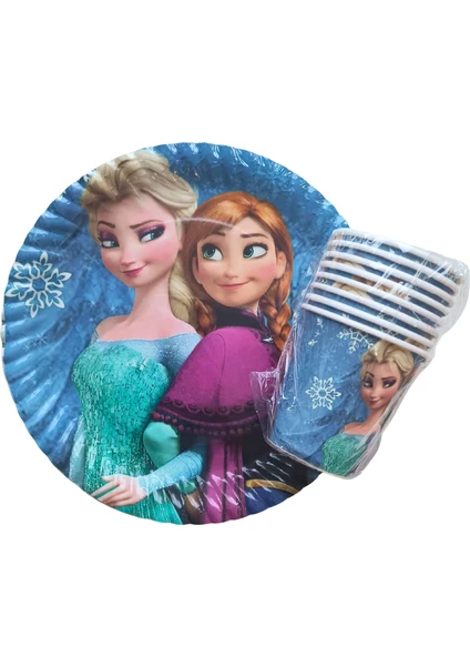 Ngüzel Party Frozen Elsa Temalı Doğum Günü 8 Adet Karton Tabak + 8 Adet Karton Bardak Seti