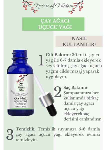 Hikona Heka Çay Ağacı Uçucu Yağı (Tea Tree Essential Oil) %100 Saf ve Doğal 10 ml