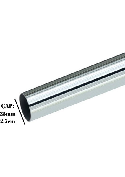 Metal Yuvarlak Krom Askı Borusu Mobilya Askı Borusu (2 Adet Yuvarlak Flanş 1 Adet Boru) (Metal Yuvarlak Çap:25 mm)