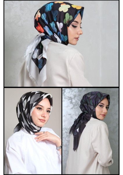 Yonca,tüy,geometrik Desen Pamuk Eşarp 3 Al 2 Öde fiyatları