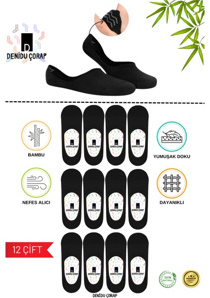 Bambu Babet Çorap Silikonlu 12 Çift (Yıkamalı,Burundikişsiz,Farfümlü,Premium) Erkek,Kadın