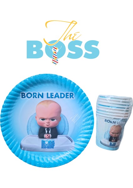 Ngüzel Party Boss Baby Patron Bebek Temalı Doğum Günü 8 Adet Karton Tabak + 8 Adet Karton Bardak Seti