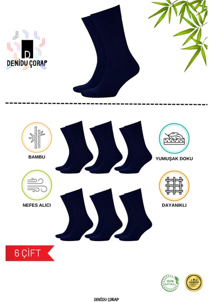 Bambu Erkek Soket Uzun Çorap Dikişsiz 6 Çift Altın Seri (Parfümlü,Yıkamalı,Organik) Siyah,Lacivert
