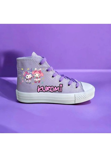 Tatlı Kuro_mi Yazılı Lila Keten Çocuk Spor Ayakkabı Sneaker