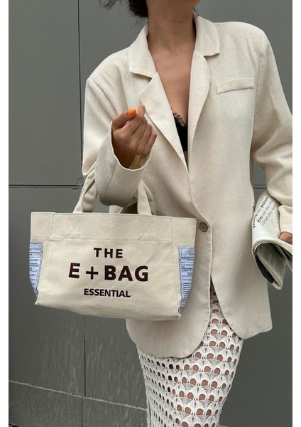 E-Bag Kanvas Gri Large Tote Bag Omuz Keten Çanta