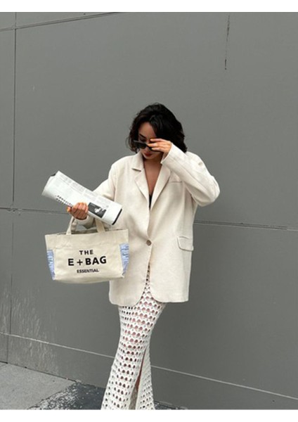 E-Bag Kanvas Gri Large Tote Bag Omuz Keten Çanta fiyatları