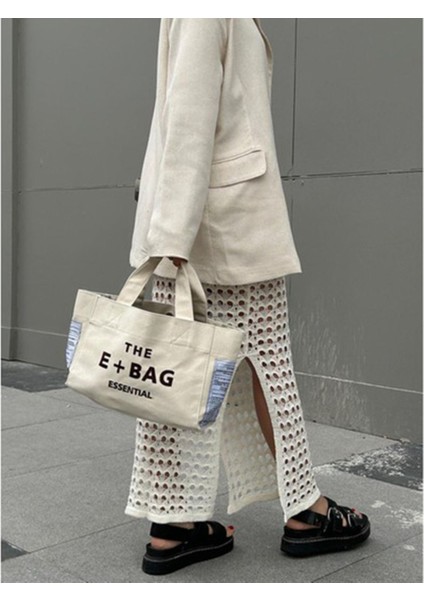 E-Bag Kanvas Gri Large Tote Bag Omuz Keten Çanta modelleri
