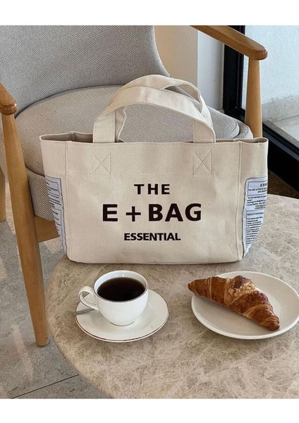 E-Bag Kanvas Gri Large Tote Bag Omuz Keten Çanta fırsatları