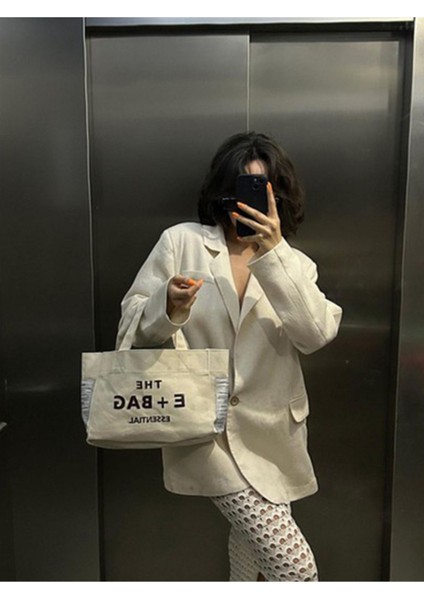 E-Bag Kanvas Gri Large Tote Bag Omuz Keten Çanta indirimleri