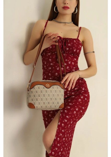 Kadın Bol Bej Gözlü Desenli Çapraz Askılı Omuz Çantası fiyatları