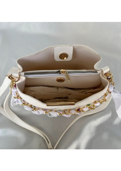 Kadın Fularlı Zincir Aksesuarlı Yumuşak Deri 3 Bölmeli El Kol ve Omuz Çantası indirimleri