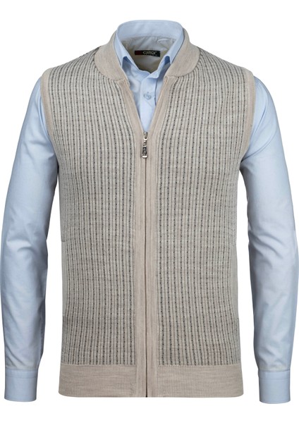 Erkek Triko Yelek Fermuarlı Cepli Çelik Örgü Triko Klasik Kalıp - 5004J