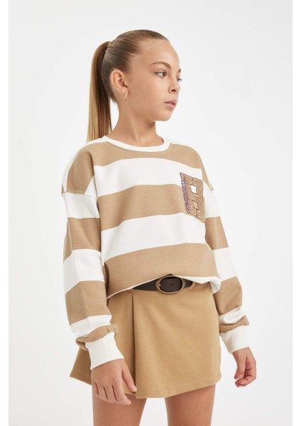 Kız Çocuk Relax Fit Bisiklet Yaka Nakışlı Sweatshirt D3862A824AU fırsatları