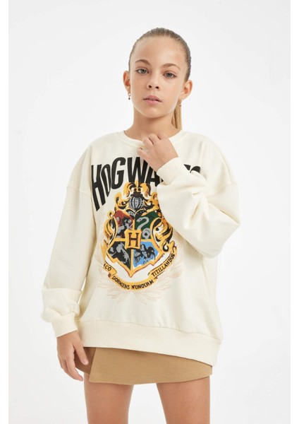 Kız Çocuk Harry Potter Oversize Geniş Kalıp Bisiklet Yaka Sweatshirt D3861A824AU
