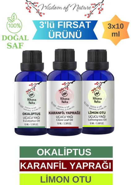 3'lü Set (Karanfil Yaprağı - Limon Otu - Okaliptus) Uçucu Yağı %100 Saf ve Doğal -3X10ML