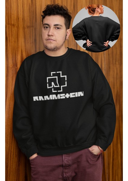 Rammstein Yazılı Kapüşonsuz Sweatshirt, Oversize Rock Metal Müzik Baskılı Sweat