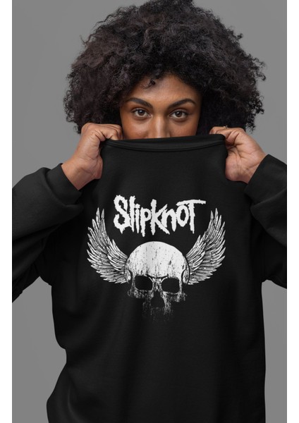 Slipknot Sırt Baskılı Kapüşonsuz Sweatshirt, Oversize Rock Band Baskılı Sweat