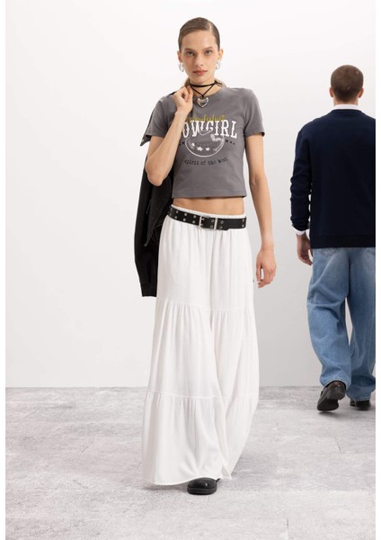 Coool Fitted Vücuda Oturan Bisiklet Yaka Baskılı Crop Kısa Kollu Tişört D5340AX24AU