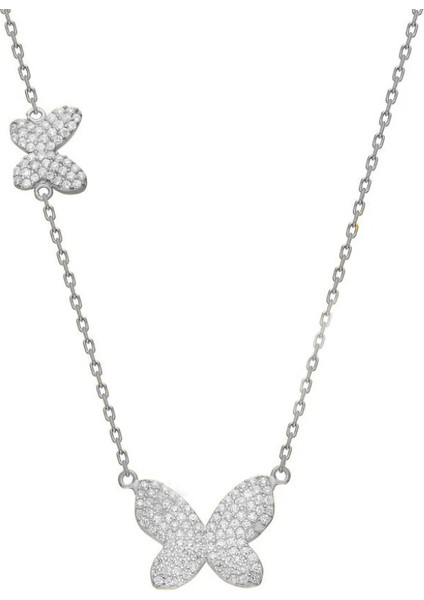 Ikili Kelebek Kolye 718011 Silver