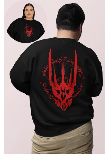 Yüzüklerin Efendisi Sırt Baskılı Kapüşonsuz Sweatshirt, Oversize Lord Of Rings Baskılı Sweat