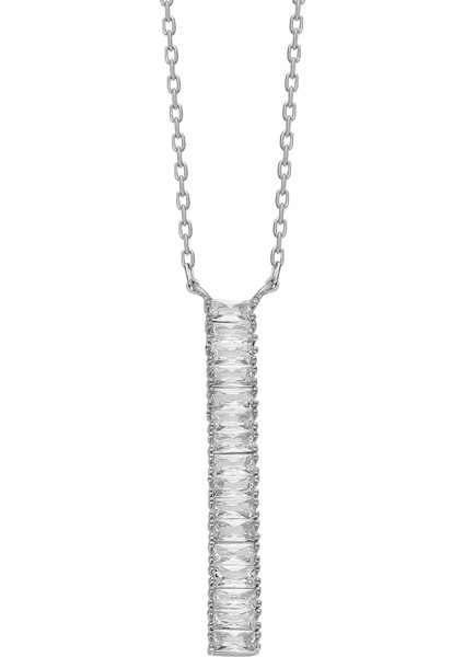 Dikey Taşlı Kolye 718924 Silver