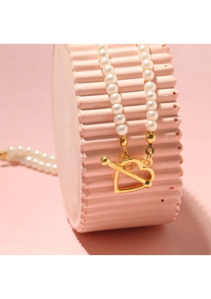 Incili Kalp Kolye 718007 Gold