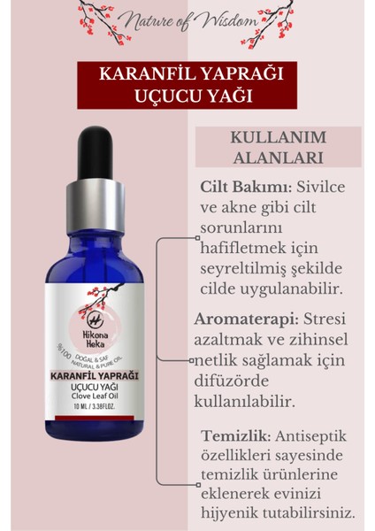 Hikona Heka 2 Adet Karanfil Yaprağı Uçucu Yağı (Clove Essential OIL)%100 Saf ve Doğal YAĞ(2X10 Ml)