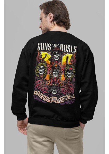 Guns N Roses Sırt Baskılı Kapüşonsuz Sweatshirt, Oversize Rock Band Baskılı Sweat fiyatları