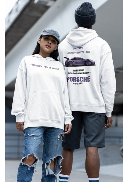Need Money For Porsche Sırt Baskılı Kapüşonlu Sweatshirt, Oversize Araba Baskılı Hoodie