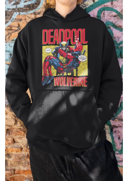 Deadpool Wolverine Baskılı Kapüşonlu Sweatshirt, Oversize Çizgi Roman Baskılı Hoodie fiyatları