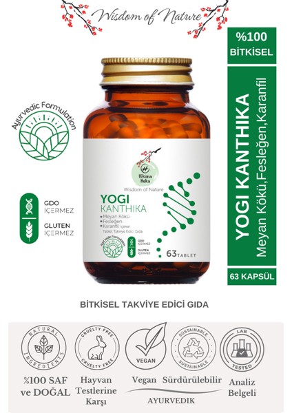 YOGİ KANTHİKA Meyan Kökü,Fesleğen,Karanfil İçeren Gıda Takviyesi 63 Bitkisel Tablet