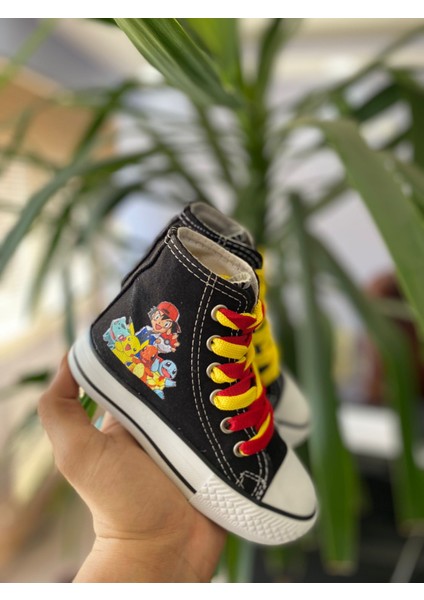 Pikacu Pokemon Baskılı Siyah Uzun Keten Günlük Spor Ayakkabı Sneaker fiyatları
