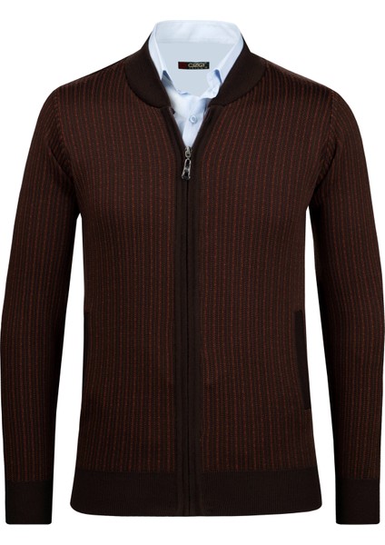 Erkek Triko Ceket Fermuarlı Cep Detaylı Desenli Kol ve Bel Lastikli Çelik Örgü - 5004K